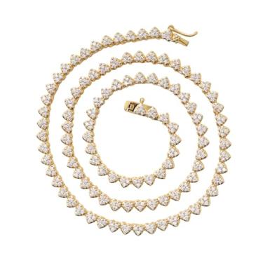 Imagem de Lulu Mel Colar de corrente de tênis com coração de 3 mm Iced Out para mulheres e homens, hip hop, zircão cúbico, banhado a ouro, 40,6 cm, 45,7 cm, gargantilha, correntes de tênis rapper, joias