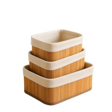 Imagem de Kit 3 Cestos Organizadores Bambu Multiuso com Forro Decorativo Elegante