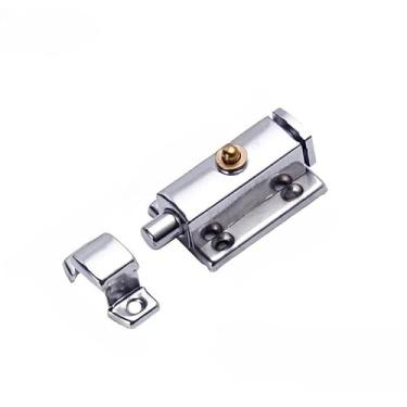 Imagem de Parafuso de aço inoxidável engrossado montado na superfície automático mola de madeira anti-roubo fechadura de porta e janela de banheiro (5 cm 1 peça, prata)