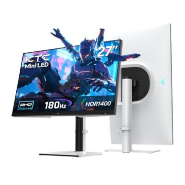 Imagem de KTC Mini monitor QHD LED de 27 polegadas, monitor de PC para jogos 1440p 180Hz, HDR 1400, HDMI2.0, DP1.4, USB, giratório/altura/pivô/inclinação ajustável, suporte de parede VESA, branco, M27T6