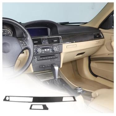 Imagem de Painel de controle painel de saída de ar moldura de acabamento compatível com BMW Série 3 E90 2005-2012, capa de moldagem de console central painel de instrumentos tiras adesivas 2 peças (carbono