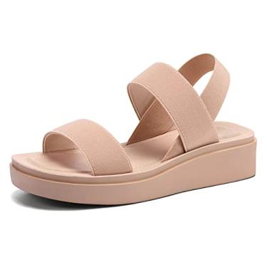 Imagem de mysoft Sandálias femininas plataforma plataforma slingback leve tira elástica no tornozelo sandálias de caminhada sandálias confortáveis sapatos casuais sem cadarço, Rosa claro, 41