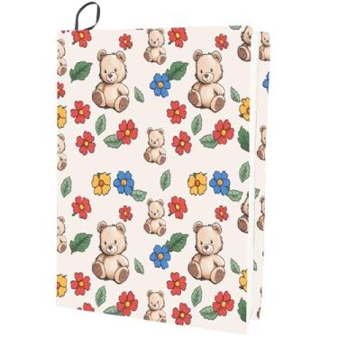 Imagem de CRASPIRE Capa elástica para livro, capa elástica, grande, ursinho de pelúcia, flores, capas de bíblia, tecido reutilizável, para cadernos de capa dura e proteção de livro didático