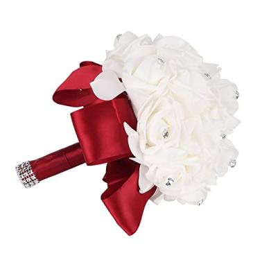 Imagem de Generic Buquê de Flores Artificiais de Noiva, Decoração Delicada Com, Capina Romântica, Adereço para Festa de Noiva, Vinho, Fita Vermelha (fita cor de vinho)