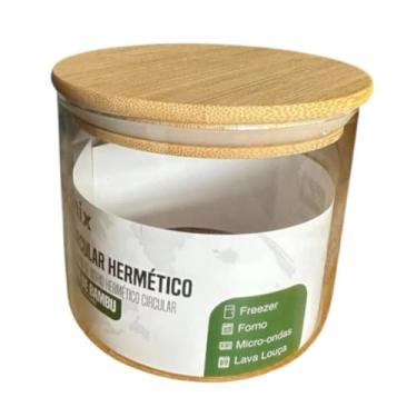 Imagem de Pote de Vidro com Tampa de Bambu, Hermético, Circular, 500ml, 10cm x 8.5cm, Ideal para Cozinha, Armazenamento de Alimentos, Resistente a Variações Térmicas