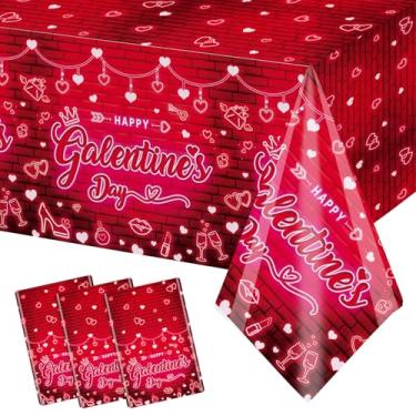 Imagem de MEHOFOND Pacote com 3 toalhas de mesa Galentines Day, toalha de mesa descartável de plástico galentines para festa de gangue Galentines 137 x 274 cm, capa de mesa para festa de galentina vermelha e