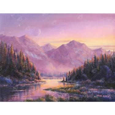 Imagem de DIAMOND ART CLUB Kit de pintura de diamante Purple Mountain Majesty, artesanato DIY divertido para adultos e todas as idades, tela de arte de diamante redondo para iniciantes, 42,6 x 33 cm (42,6 x