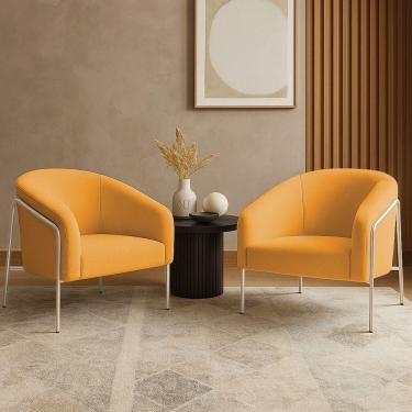 Imagem de Poltrona Sala Industrial Alta Champanhe Kit 2 Stella Bouclê D03 - D'rossi Cor Mostarda