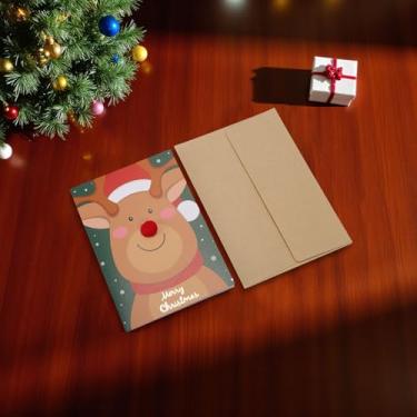 Imagem de 1 conjunto de cartão de felicitações de Natal animal de Natal com papel envelope amarelo 15 x 10 cm
