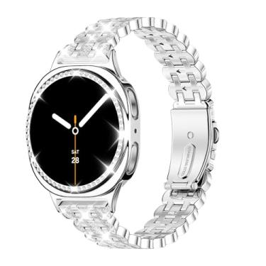 Imagem de Mtozon Pulseira Bling + Capa compatível com Galaxy Watch 8 de 44 mm, pulseira e capa elegante feminina de substituição para Samsung Galaxy Watch8, prata