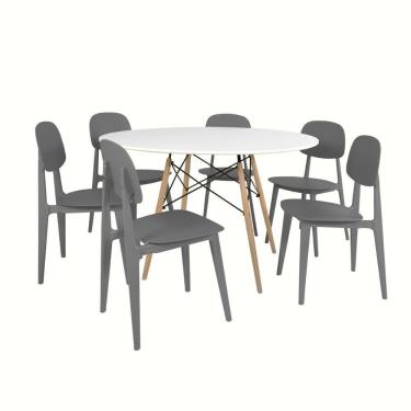 Imagem de Conjunto Mesa De Jantar Redonda Eiffel Branca 120cm Com 6 Cadeiras Itália - Cinza
