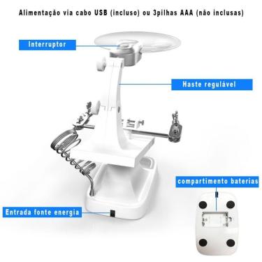Imagem de Lupa De Mesa Com Garras E Iluminação Led Usb Gt317w