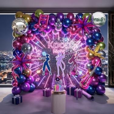Imagem de kozee Kit De Guirlanda De Balão Metálico 150 Unidades Rosa Quente Roxo Verde Azul Prata Ouro Látex Starburst 80S 90S Balões De Festa De Discoteca Para Formatura De Aniversário Última Despedida De Solt
