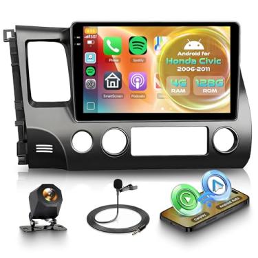 Imagem de Orderich Rádio automotivo Android 4G + 128G para Honda Civic 2006-2011 com carro sem fio CarPlay Android Auto, tela sensível ao toque de 10 polegadas, conexão espelhada, navegação GPS, WiFi, Bluetooth