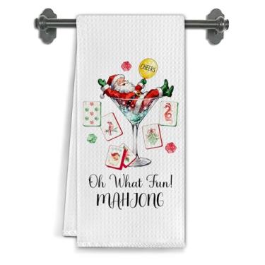 Imagem de Elefeltclave Toalhas de cozinha de Natal Papai Noel Mahjong para coquetel, Mah Jongg Martini, presentes para jogadores, prato, chá, presentes temáticos, Mahjong, toalha de mão decorativa para