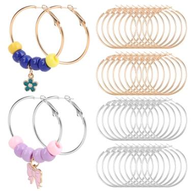 Imagem de 48 peças de brincos de argola de 40 mm, argolas redondas de ouro e prata, brincos hipoalergênicos, suprimentos para fazer joias, contas e projetos de artesanato