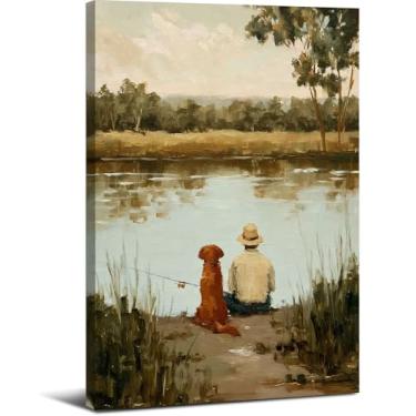 Imagem de Frimeeme Arte de parede em tela de pesca, arte de parede vintage menino pesca, para quarto de menino, quarto, sala de estar, decoração de casa, 30 x 40 cm