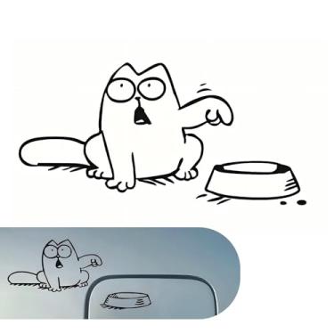 Imagem de Dogary Adesivos de tanque de gasolina para carro, adesivo engraçado de capa de tanque de combustível Simon Cat Feed Me, decalques de decoração de desenho animado à prova d'água de PVC, adequado para a