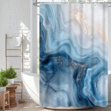Imagem de Velaequezii Cortina de chuveiro abstrata de mármore com textura de tinta gradiente azul moderna com estampa ombré, impermeável, lavável, tecido lavável, decoração de banheira, conjunto de cortina de