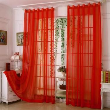 Imagem de Cortinas de tule sólido para sala de estar quarto moderno 2 m x 1 m cortina transparente multicolorido cortinas transparentes decoração de casa (vermelha)