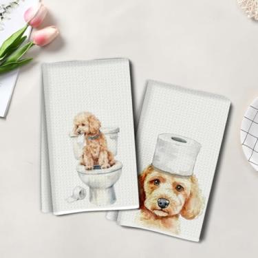 Imagem de 2 peças de toalhas de cozinha engraçadas para cães, toalha de mão de chá super absorvente, panos de prato de microfibra para secar pratos, toalhas de prato waffle para cozinha, banheiro, presentes