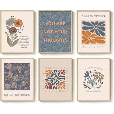 Imagem de Arte de parede laranja saúde mental terapia decoração de escritório tela motivacional psicologia pôsteres citações inspiradoras impressão boho floral positiva arte para sala de aula aconselhamento