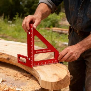 Imagem de Régua de medição multiângulo 3D, réguas de triângulo de transferidor quadrado de liga de alumínio 45°/90°, ferramenta de linha de desenho de madeira