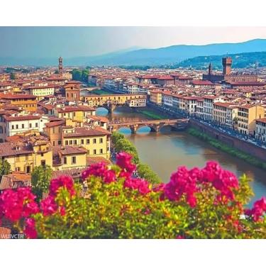 Imagem de WUIVCTR Kit de pintura por números para adultos Florence City River Vecchio View 16x20 DIY Color by Numbers Tinta acrílica sem moldura Kits de pintura em tela para iniciantes
