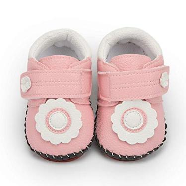 Imagem de Sapatos para bebês meninos e meninas primeiro andar tênis antiderrapante sola de borracha para berço com estampa fofa, Flor rosa, 12-18 Months Toddler
