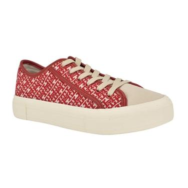 Imagem de Tommy Hilfiger Tênis feminino Aquila, Logotipo médio natural/vermelho 101, 41
