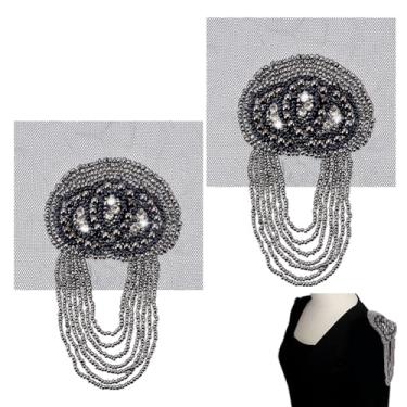 Imagem de AHANDMAKER 1 par de broches de ombro com contas de Epaulette strass ombro punk Epaulette borla franja ombros remendos para homens mulheres roupa de palco vestido fantasia de Halloween, preto