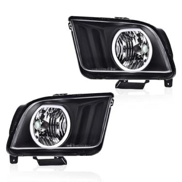 Imagem de Conjunto de faróis de LED DRL compatível com Ford Mustang S197 2005-2009 Carcaça preta Par de lâmpadas de substituição de farol (lente transparente refletor âmbar alojamento preto) Faros Conjunto De