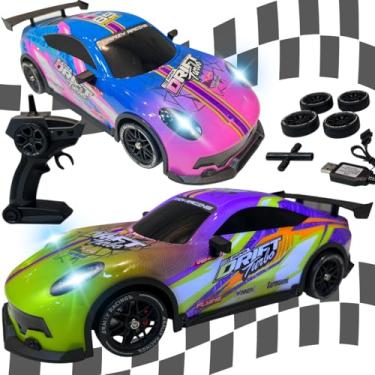 Imagem de Carrinho Controle Remot 4x4 Drift Racing Car Alta Velocidade RC 1/16 Veículo Brinquedo para Meminas e Meninos Diversão Led Acessórios (LILAS/VERDE)