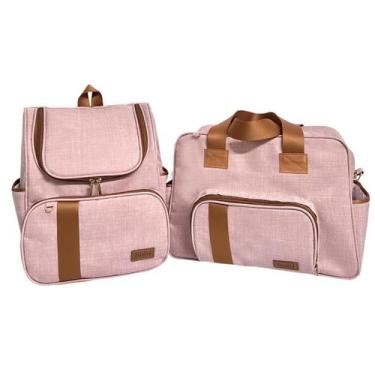 Imagem de Kit 2 Peças Bolsa Mochila Maternidade Linho Premium 2 Peças Impermeáve