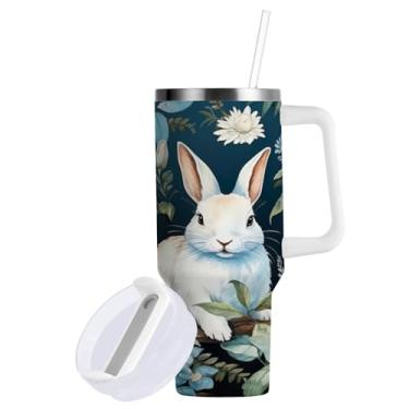 Imagem de Blueangle Copo de coelho da Páscoa de 850 g com alça e tampa de palha, copo isolado, reutilizável, garrafa de água de aço inoxidável, caneca de viagem (27)