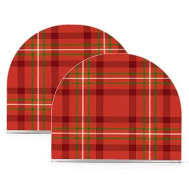 Imagem de ATTX Pacote com 2 porta-guardanapos de Natal acrílico com design de padrão xadrez vermelho - organizador de mesa decorativo para cozinha, restaurante, decoração de férias de casa #276