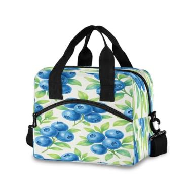 Imagem de Blueangle Lancheira isolada com estampa de padrão de mirtilo em aquarela, alça de ombro removível e alça - lancheira reutilizável para homens e mulheres (238)