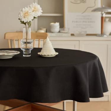 Imagem de Decorelia Toalha de Mesa Redonda de Linho Impermeável, Antiarranhões, Preta (177 cm, 4 a 6 Lugares)
