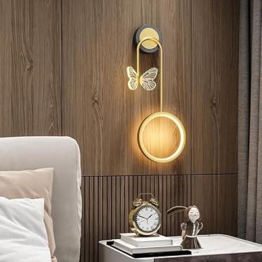Imagem de Luminária de parede LED com luz quente, ideal para quarto, 11W, luz noturna, abajur de cabeceira, design criativo com borboletas, estilo nórdico moderno, perfeita para decorar paredes de fun
