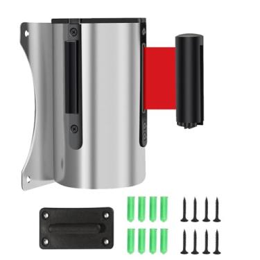 Imagem de HGTRH Barreira de cinto retrátil fixa, cinto de barreira de segurança montado na parede com caixa de aço inoxidável espessa para controle de multidão supermercado loja de varejo estádio A 5M