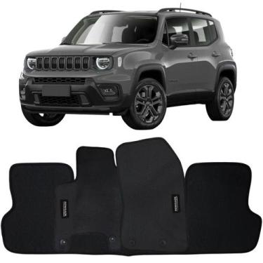 Imagem de Tapete Borracha Renegade 2015 à 2025 Preto Pvc Logo Bordado Jogo 3 Peç