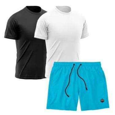 Imagem de Kit 2 Camisetas Dry Treino Fitness Academia + Short Bermuda Azul-Masculino