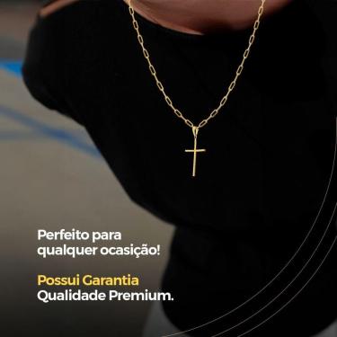 Imagem de Corrente Banhada Aço Inox Pingente Crucifixo Pulseira Spaceman Tijolinho Dourado