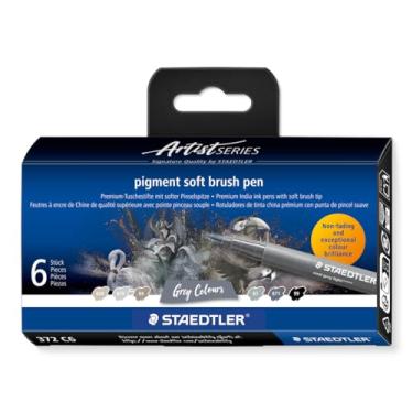 Imagem de STAEDTLER 372 C6 Pigment Arts Soft Brush Pen – Cores sortidas cinza (pacote com 6)