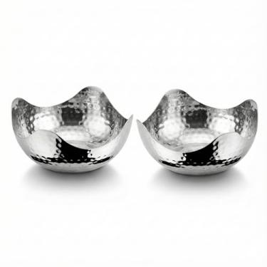 Imagem de Elegance Tigelas de aço inoxidável marteladas, 15 cm, conjunto com 2, prata