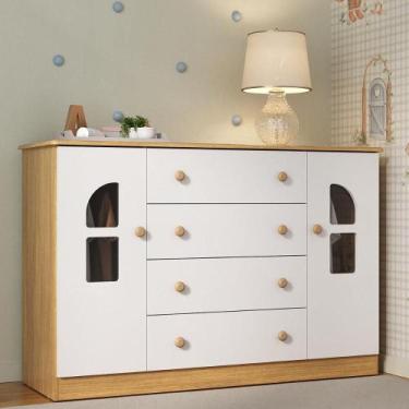 Imagem de Cômoda Infantil 125cm 2 Portas com Vidro e 4 Gavetas Amora Multimóveis