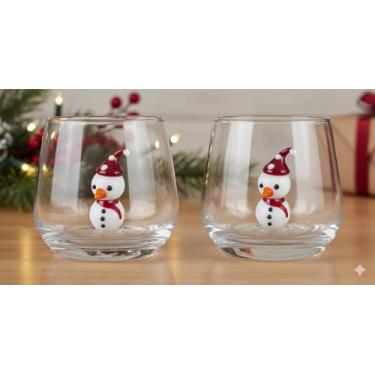 Imagem de HeguSun Copo de vidro 3D com linda estatueta de boneco de neve dentro, boneco de neve de vidro feito à mão, vidro sem haste para água, vinho, leite, bebidas, 30 oz... (homem de neve)
