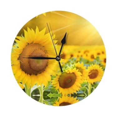 Imagem de ZERAOKE Girassol - Relógio de parede redondo moderno - silencioso sem tique-taque operado por bateria, decoração de mesa ou parede para sala de estar, quarto, escritório.