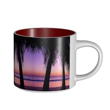 Imagem de ZERAOKE Silhueta de palmeiras ao pôr do sol - Caneca grande de cerâmica impressa para café, capacidade grande para escritório e casa, lavável na lava-louças, design com alça em C.
