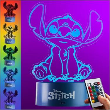 Imagem de Get Trend Disney Stitch Luz noturna LED, luminária de mesa de cabeceira com brilho ajustável, lâmpada alimentada por bateria USB, 16 cores, 4 modos, decoração de quarto (vários pontos)